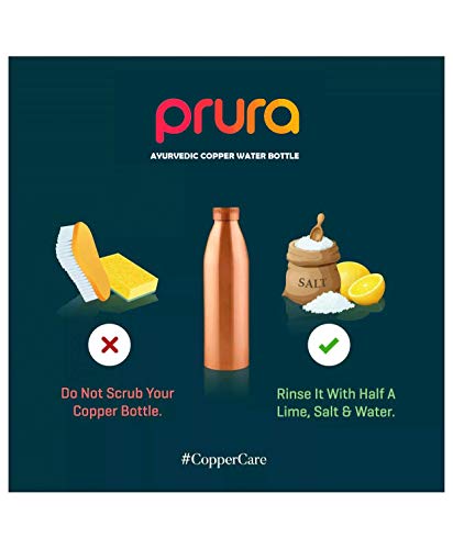 PRURA Pure Printed Copper Water Bottle - Leak Proof Ayurvedic Drinkware Copper Vessel for Sports, Gym, Outdoors, Yoga, Health Benefits (30 oz)