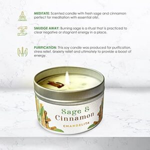 Chandelita Cinnamon Sage Candle for Cleansing House, Home Blessing and Energy with Sage Leaves and Soy Wax for Purification, Relaxation - Meditation Candle - Chakra Candles - Cinnamon Candle