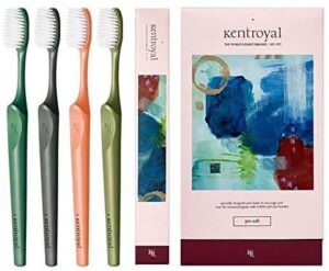 [kent] royal pro soft - gentle action ultra soft, eco-friendly bpa free toothbrush for sensitive teeth, gums for adults & teens - 4pcs
