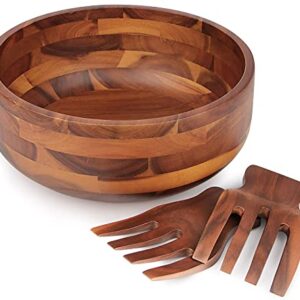 AIDEA Acacia Wood Salad Bowl Set with 2 Wooden Hands, Large Salad Bowl with Serving Utensils, Big Mixing Bowl for Fruits, Salad, Cereal, Corn flake,Pasta 11" Diameter x 4.5" Height