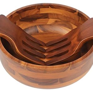 AIDEA Acacia Wood Salad Bowl Set with 2 Wooden Hands, Large Salad Bowl with Serving Utensils, Big Mixing Bowl for Fruits, Salad, Cereal, Corn flake,Pasta 11" Diameter x 4.5" Height