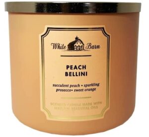 bath and body works, white barn 3-wick candle w/essential oils - 14.5 oz - 2021 core scents! (peach bellini)