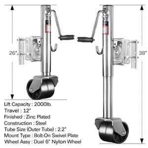 Aukayne Trailer Jack with Wheel- 2000 LBs, Heavy Duty Longer Lifespan Boat Trailer Jack, 12" Lift Galvanized