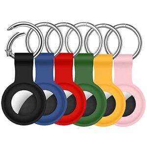 ashfox 6 pack silicone case for airtag with keychain, anti-scratch protective skin cover compatible with airtags holder multi-color airtag accessories