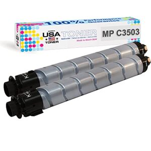 made in usa toner compatible replacement for ricoh mp c3003 mp c3004 mp c3504 mp c3004ex mp c3504ex 841813 (black, 2 pack)