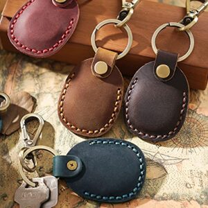 Leather Airtag Holder Keychain, Portable Handmade Genuine Leather Air Tag Holder with Keyring Full Coverage Protective Case Cover Compatible for AirTags 2021 Brown