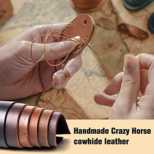 Leather Airtag Holder Keychain, Portable Handmade Genuine Leather Air Tag Holder with Keyring Full Coverage Protective Case Cover Compatible for AirTags 2021 Brown