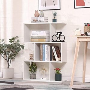 Etnicart - Wooden Bookcase, Shelf Room Divider, 28(W)x9(D)×38(H) in Display, White, Freestanding Decorative Storage Shelving, Modern Office living room Contemporary 3 tier bookshelf 3 shelf bookcase
