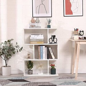 Etnicart - Wooden Bookcase, Shelf Room Divider, 28(W)x9(D)×38(H) in Display, White, Freestanding Decorative Storage Shelving, Modern Office living room Contemporary 3 tier bookshelf 3 shelf bookcase