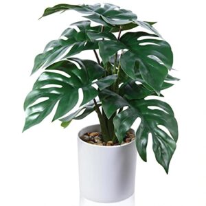 Kazeila Fake Monstera Plant Artificial Tropical Split Leaf Plant Faux Desk Plant for Indoor Decoration Perfect Housewarming Gift