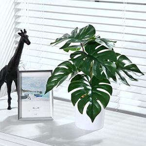 Kazeila Fake Monstera Plant Artificial Tropical Split Leaf Plant Faux Desk Plant for Indoor Decoration Perfect Housewarming Gift