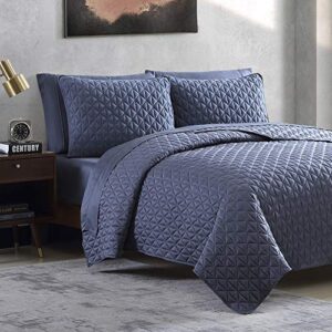Valeron Palermo Tencel Modal-Performance, Cooling, Silky Soft-Solid Diamond Stitched Quilted Sham Set, Standard, Navy