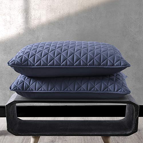 Valeron Palermo Tencel Modal-Performance, Cooling, Silky Soft-Solid Diamond Stitched Quilted Sham Set, Standard, Navy
