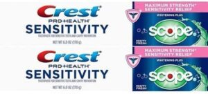 crest sensitivity whitening and scope minty fresh toothpaste, 6 oz - 2 tubes