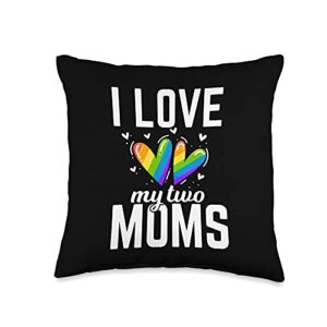 lgbt gay pride rainbow flag proud queer gifts i love my two moms gay butterfly flag lesbians throw pillow, 16x16, multicolor