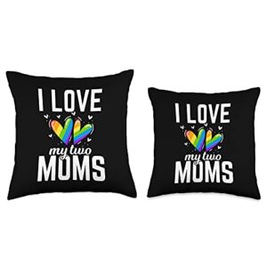 LGBT Gay Pride Rainbow Flag Proud Queer Gifts I Love My Two Moms Gay Butterfly Flag Lesbians Throw Pillow, 16x16, Multicolor