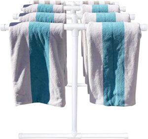 towel rack - poolside storage organizer for drying wet towels, floats, noodles, paddles, 37.5" w x 37.5" l x 41" h, (white)