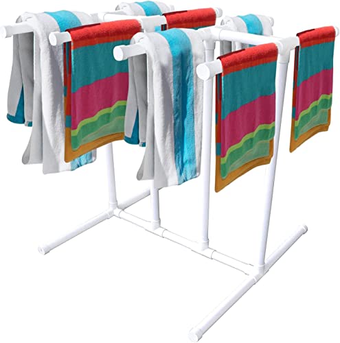 Towel Rack - Poolside Storage Organizer for Drying Wet Towels, Floats, Noodles, Paddles, 37.5" W x 37.5" L x 41" H, (White)