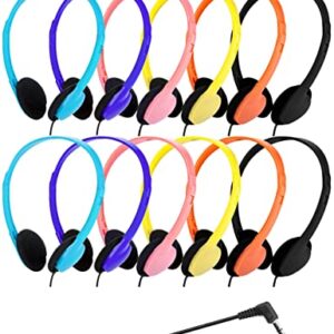 QWERDF Bulk Headphones 12 Packs Classroom Headphones Student On Over Ear Earbuds for School in Individual Bags (12 Packs, 6 Colors)