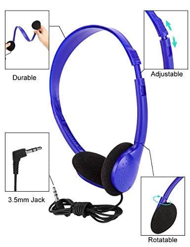 QWERDF Bulk Headphones 12 Packs Classroom Headphones Student On Over Ear Earbuds for School in Individual Bags (12 Packs, 6 Colors)