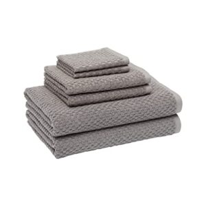 amazon basics odor resistant textured bath towel set - 6-pieces,cotton, dark gray