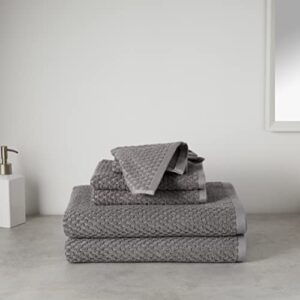 Amazon Basics Odor Resistant Textured Bath Towel Set - 6-Pieces,Cotton, Dark Gray