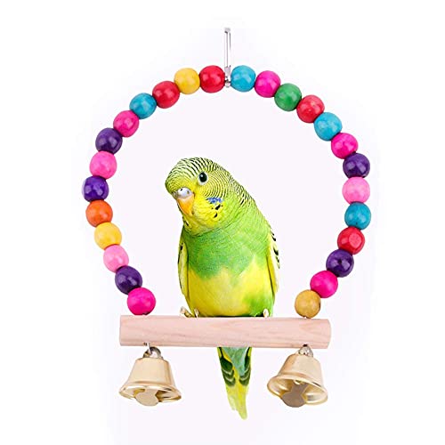 Bird Bathtub with Mirror 3 Packs, Wooden Bird Mirror Perch Stand, Colorful Swing Bird Cage Accessories for Budgerigar, Parakeet, Cockatiel, Conure, Lovebird, Cockatoo