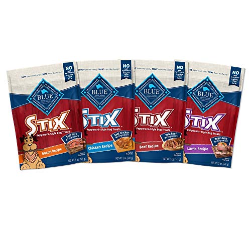 Blue Buffalo Stix Natural Soft-Moist Dog Treats, Beef, Bacon, Lamb, and Chicken 5-oz Variety Pack, 4 count