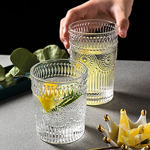 Kingrol 6 Pack 12 oz Romantic Water Glasses, Premium Drinking Glasses Tumblers, Vintage Glassware Set for Juice, Beverages, Beer, Cocktail