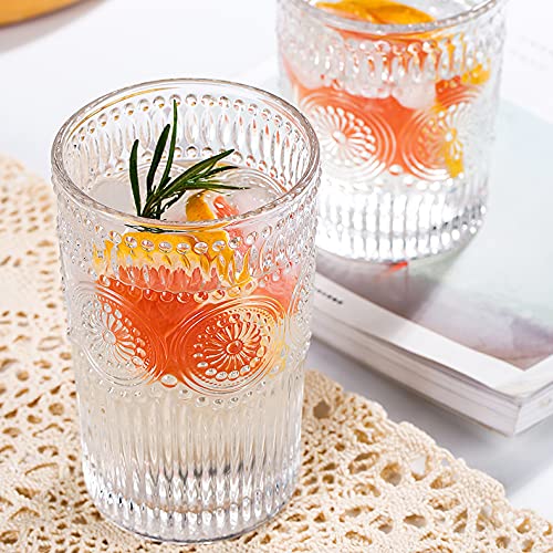 Kingrol 6 Pack 12 oz Romantic Water Glasses, Premium Drinking Glasses Tumblers, Vintage Glassware Set for Juice, Beverages, Beer, Cocktail