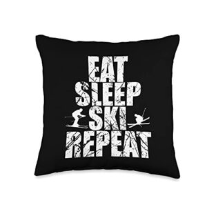 eat sleep ski repeat for ski holidays skiers eat sleep repeat snow skiing winter sport skier throw pillow, 16x16, multicolor