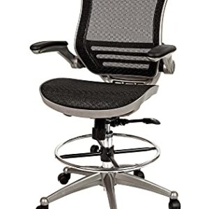 Flash Furniture Mid-Back Transparent Black Mesh Drafting Chair with Graphite Silver Frame and Flip-Up Arms