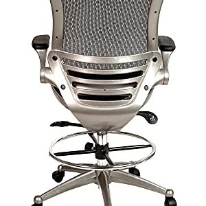 Flash Furniture Mid-Back Transparent Black Mesh Drafting Chair with Graphite Silver Frame and Flip-Up Arms