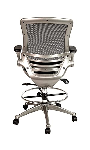 Flash Furniture Mid-Back Transparent Black Mesh Drafting Chair with Graphite Silver Frame and Flip-Up Arms