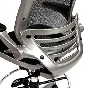 Flash Furniture Mid-Back Transparent Black Mesh Drafting Chair with Graphite Silver Frame and Flip-Up Arms