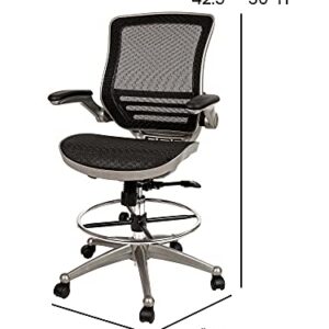 Flash Furniture Mid-Back Transparent Black Mesh Drafting Chair with Graphite Silver Frame and Flip-Up Arms