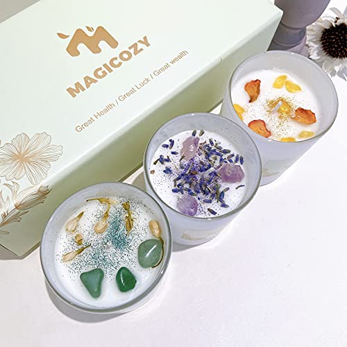 Scented Candles, Luxury Candles Gift Set of 3pcs Candles with Crystals Inside, Candle Sets, Candle giftbox for You and Your Families & Friends