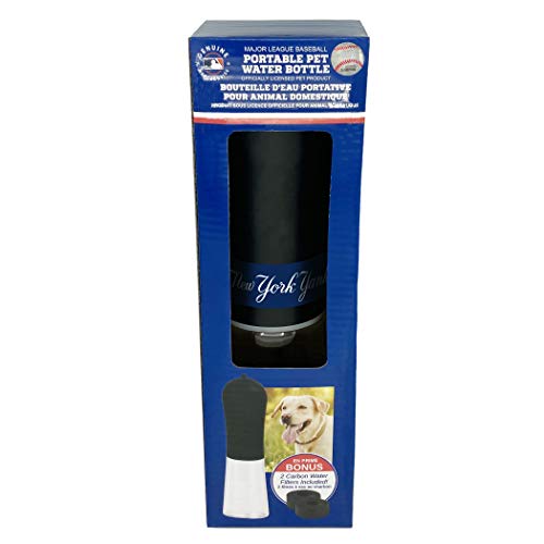 MLB Dog Water Bottle - New York Yankees Baseball Pet Water Bottle. Best Cat Water Bottle. Water Fountain Dispenser for Dogs & Cats, 13.5oz . Cool Pet Travel Water Bottle with 2 Carbon Water Filter