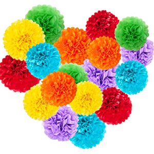 large size party decorations, 18pcs decorative tissue paper pom poms of 14in, 12in, 8in, paper flowers for birthday celebration wedding party fiesta indoor and outdoor decoration