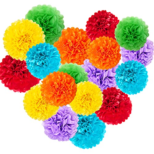 Large Size Party Decorations, 18pcs Decorative Tissue Paper Pom Poms of 14in, 12in, 8in, Paper Flowers for Birthday Celebration Wedding Party Fiesta Indoor and Outdoor Decoration