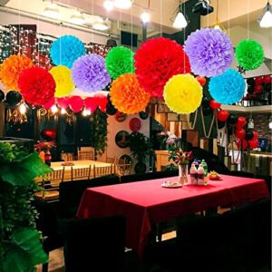 Large Size Party Decorations, 18pcs Decorative Tissue Paper Pom Poms of 14in, 12in, 8in, Paper Flowers for Birthday Celebration Wedding Party Fiesta Indoor and Outdoor Decoration