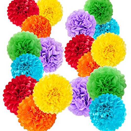 Large Size Party Decorations, 18pcs Decorative Tissue Paper Pom Poms of 14in, 12in, 8in, Paper Flowers for Birthday Celebration Wedding Party Fiesta Indoor and Outdoor Decoration