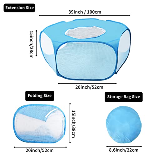 JIMEJV Small Animals Playpen with Anti Escape Zippered Cover Portable Breathable & Waterproof Indoor Exercise Yard Fence Cage Tent for Cats Puppy Guinea Pig Hamster Chinchillas Rabbits (Blue)