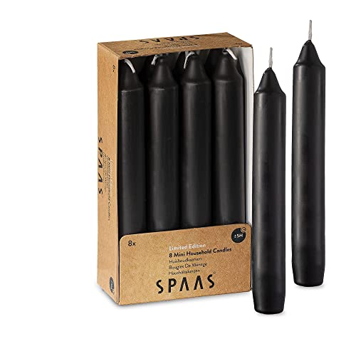 SPAAS Straight Candle Sticks - Pack of 8 6" Long Black Candles | 5 Hour Long Burning Unscented Candles for Emergency Candles, Chime Candles, Table Candles for Wedding, and Home Decoration (Black)