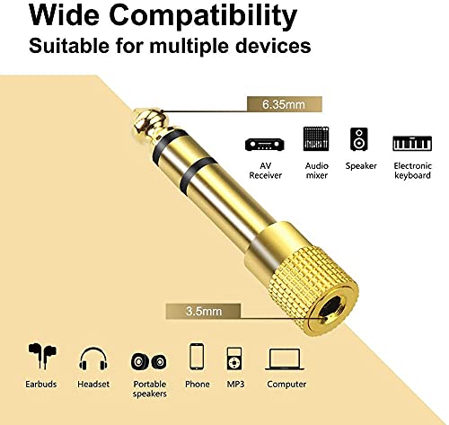 WISYIFIL 1/4 inch to 3.5mm Stereo Audio Adapter, 1/8 inch（3.5mm） Female to 1/4 inch（6.35mm） Male Stereo Audio Headphone TRS Jack Cable Converter for Guitar Amp,Digital Piano,Gold Plated Copper 2 Pack