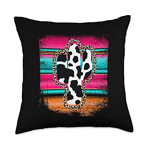 Western Serape Cactus designs Western Leopard Cheetha Serape Cow Cactus Turquoise Pink Throw Pillow, 18x18, Multicolor