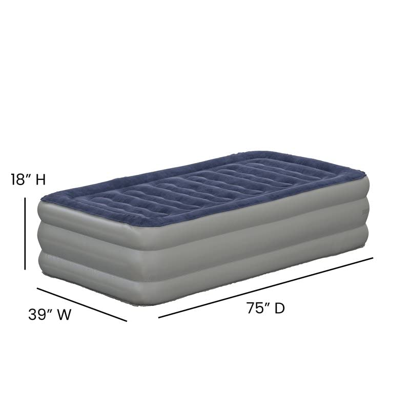Flash Furniture Kellos 18 inch Air Mattress with ETL Certified Internal Electric Pump and Carrying Case - Twin,Blue