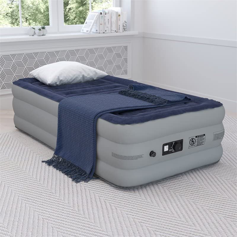 Flash Furniture Kellos 18 inch Air Mattress with ETL Certified Internal Electric Pump and Carrying Case - Twin,Blue