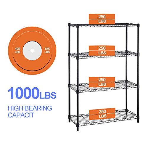 Storage Shelves 4 Tier Wire Shelving Unit Heavy Duty Metal Shelf with Wheels 36" Lx 14" Wx 54" H Adjustable Layer Rack Utility Shelf Garage Shelving Kitchen Shelf Pantry Shelves,1000 LBS, Black