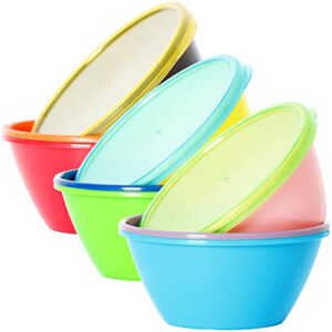 Youngever 12 Ounce Plastic Bowls with Lids, Snack Bowls, Small Bowls, Food Storage Containers, Set of 9 in 9 Assorted Colors